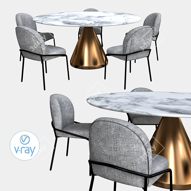 Elegant Silhouette Pedestal Dining Table 3D model image 1