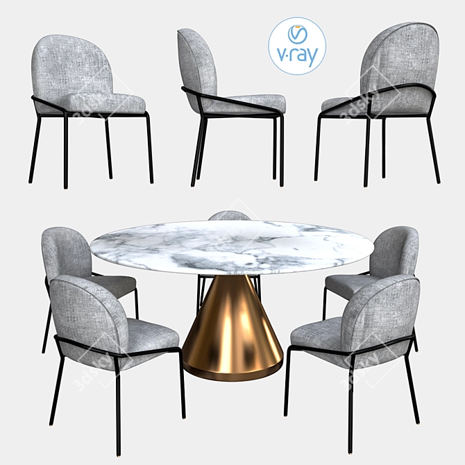 Elegant Silhouette Pedestal Dining Table 3D model image 2