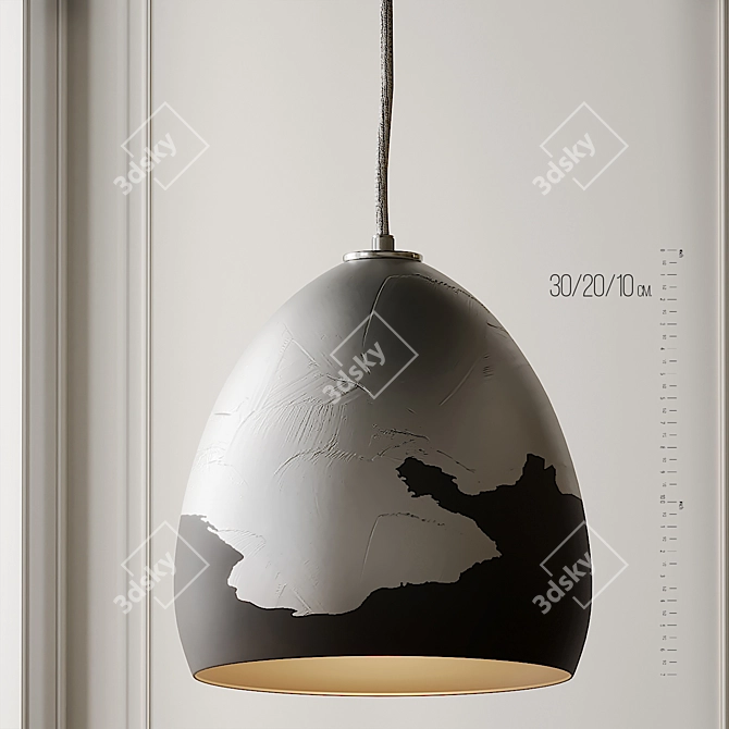 Black & Silver Ombre Pendant: Sleek Porcelain Lighting 3D model image 3