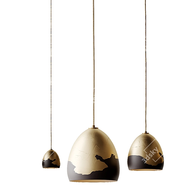 Black & Silver Ombre Pendant: Sleek Porcelain Lighting 3D model image 8