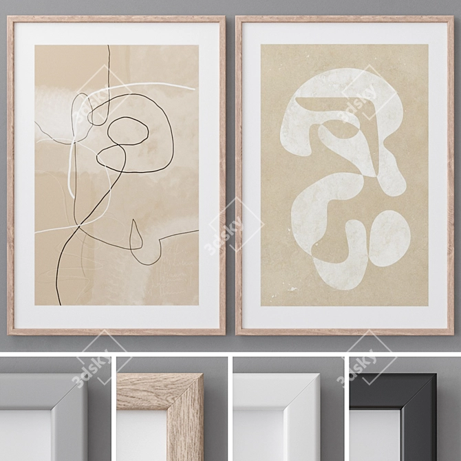 Modern Abstract Paintings Set 3D model image 1