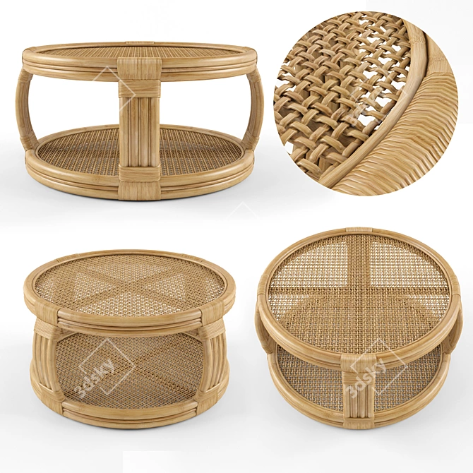 Natural Rattan Coffee Table 3D model image 1