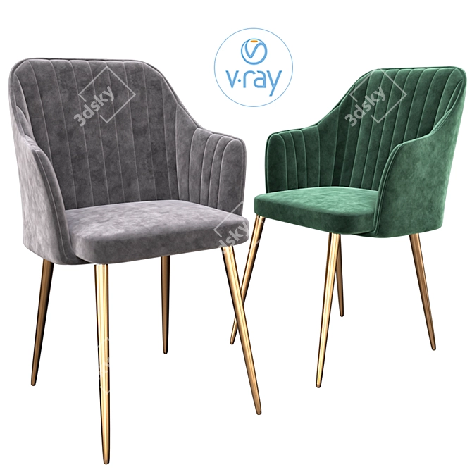 Brooklyn Chair: Stylish, Dark Grey Fabric, Gold Legs 3D model image 1