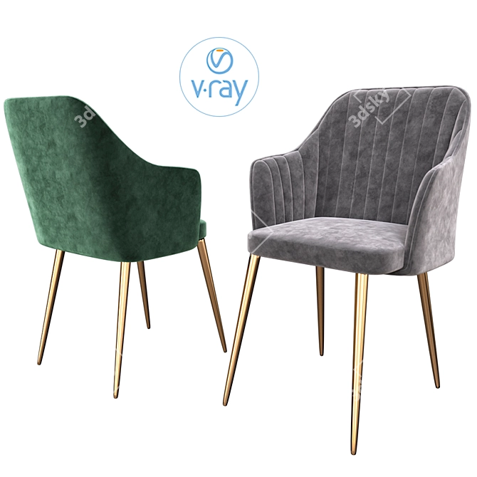 Brooklyn Chair: Stylish, Dark Grey Fabric, Gold Legs 3D model image 2