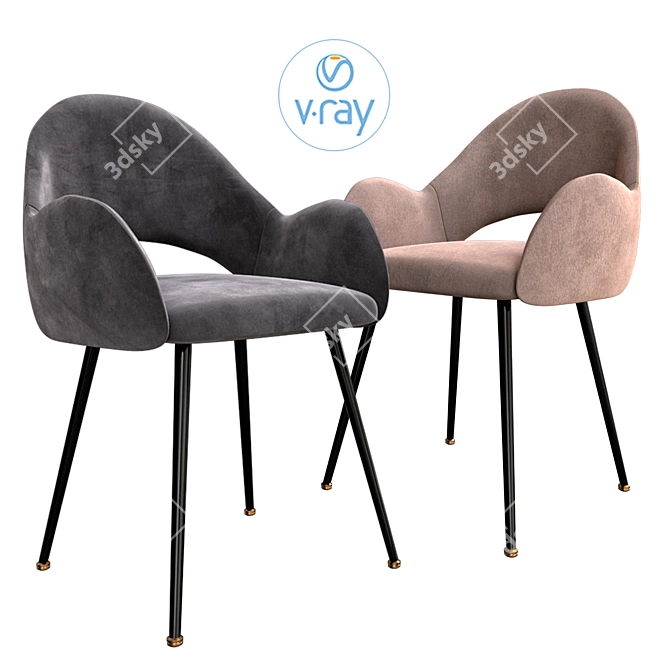 Elegant Tiffany Chair: Gray Velvet, Black Legs 3D model image 1