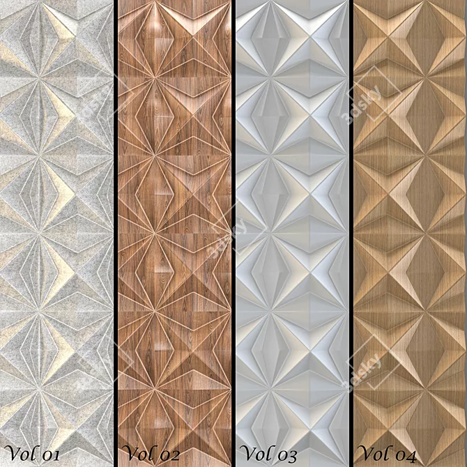 Elegant 3D Wall Panel: Stone, Wood, Plaster 3D model image 1