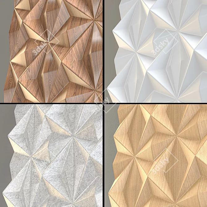 Elegant 3D Wall Panel: Stone, Wood, Plaster 3D model image 2