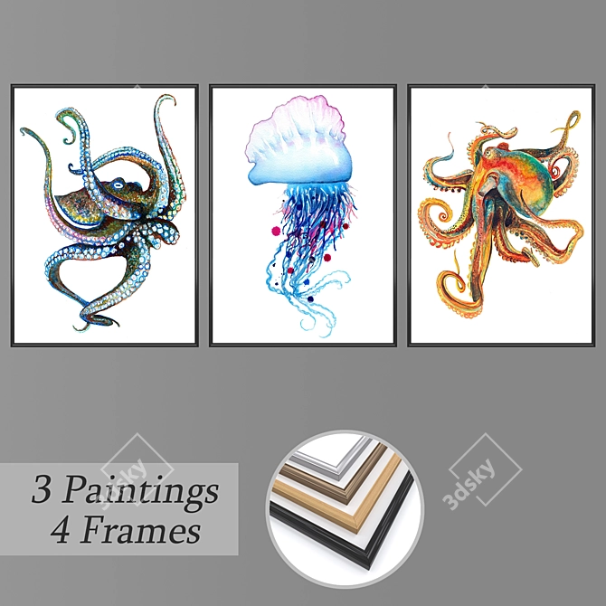 Artistic Wall Paintings Set 3D model image 1