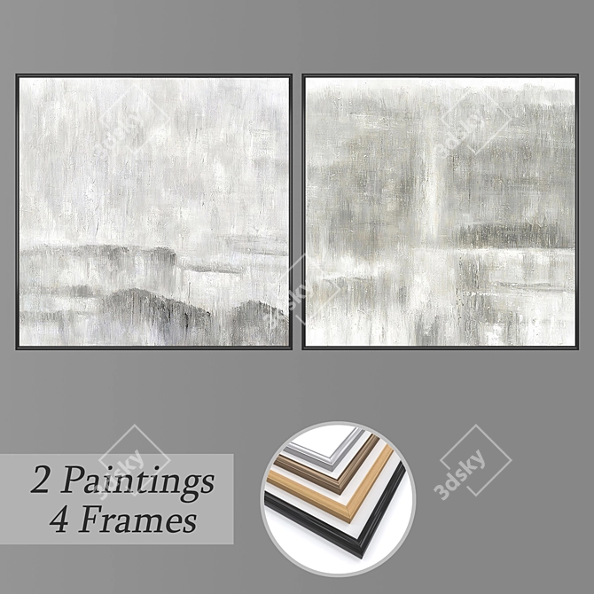 Elegant Wall Paintings Set 3D model image 1