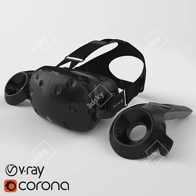 HTC Vive VR Helmet with Controllers 3D model image 1