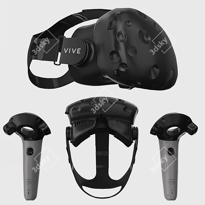 HTC Vive VR Helmet with Controllers 3D model image 5