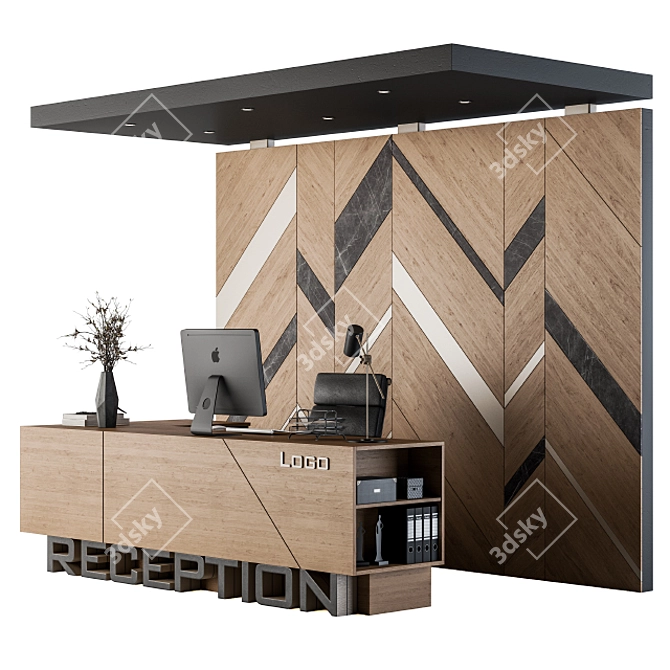 Sleek Reception Set: Desk & Wall Art 3D model image 1