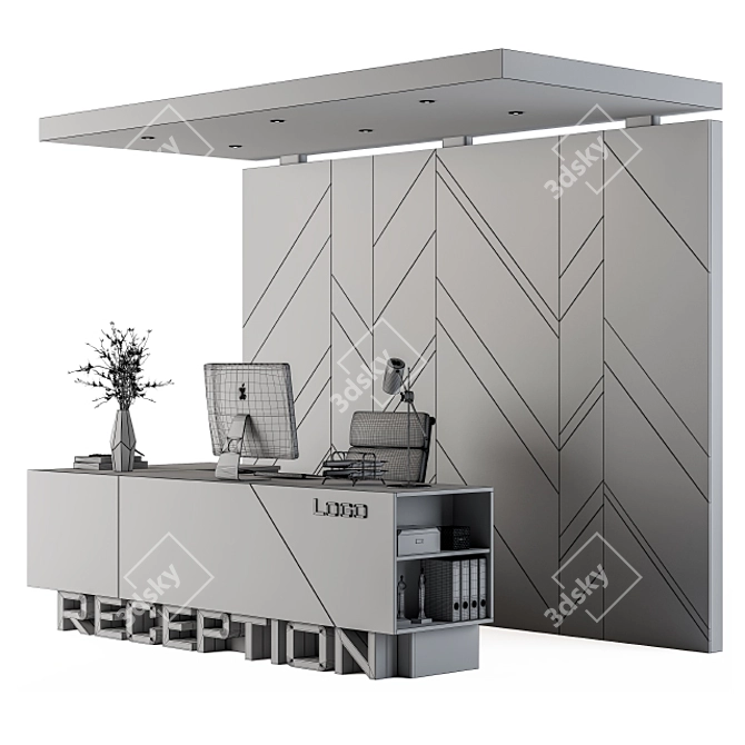 Sleek Reception Set: Desk & Wall Art 3D model image 5