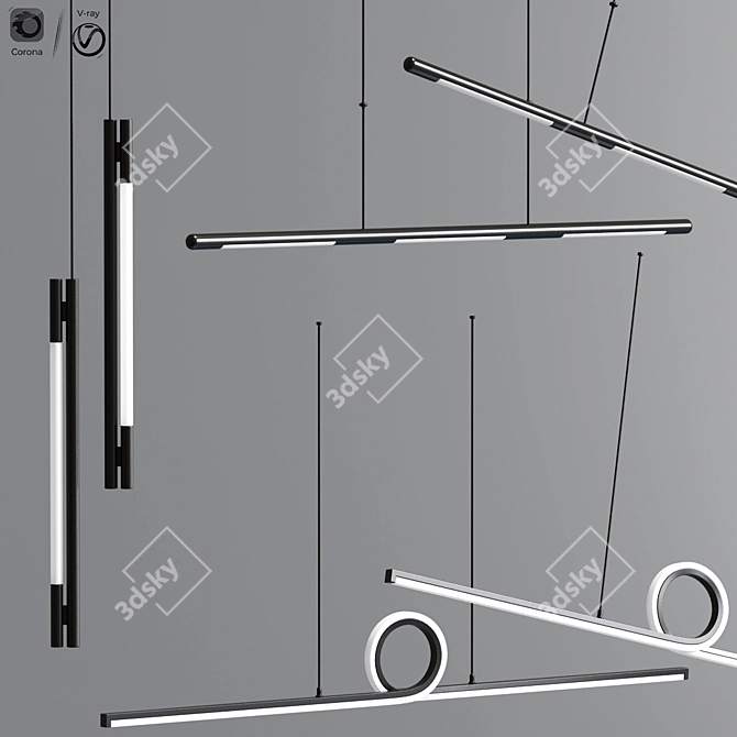 Contemporary LED Linear Pendant 3D model image 1