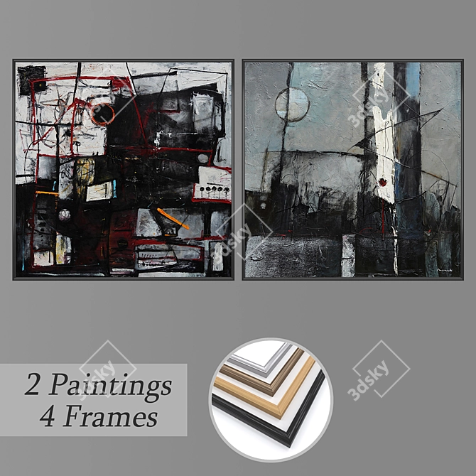 Dynamic Duo: 2 Wall Paintings + 4 Frames 3D model image 1