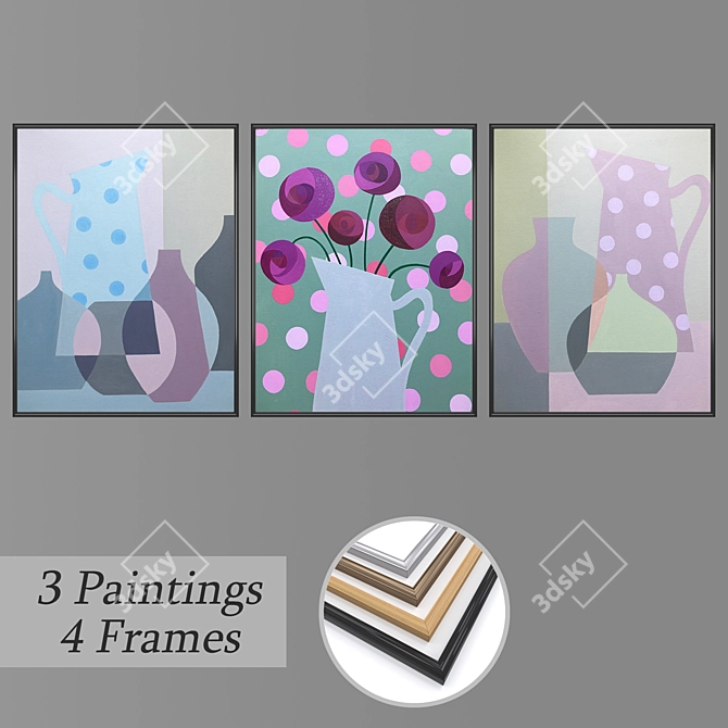 Abstract Trio Wall Art Set 3D model image 1