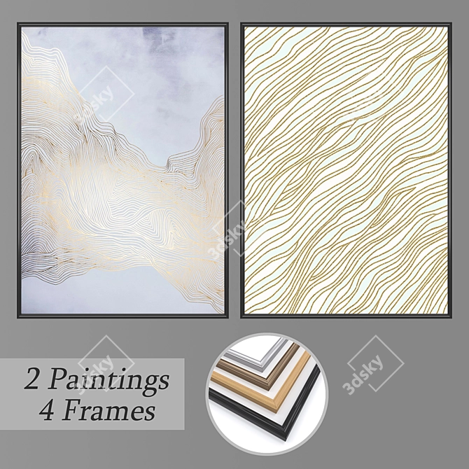 Elegant Wall Paintings Set 3D model image 1