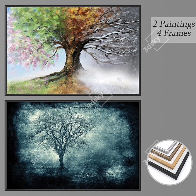 Elegant Wall Art Set with Frame Choices 3D model image 1