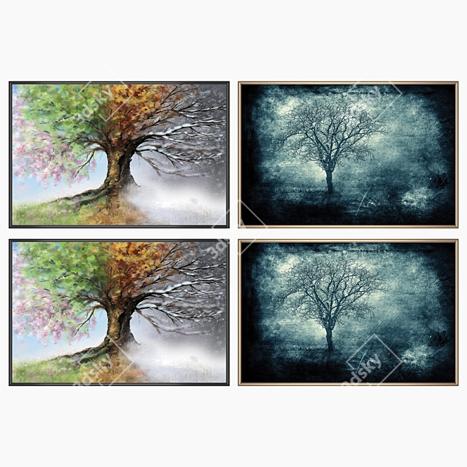 Elegant Wall Art Set with Frame Choices 3D model image 2