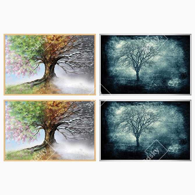 Elegant Wall Art Set with Frame Choices 3D model image 3