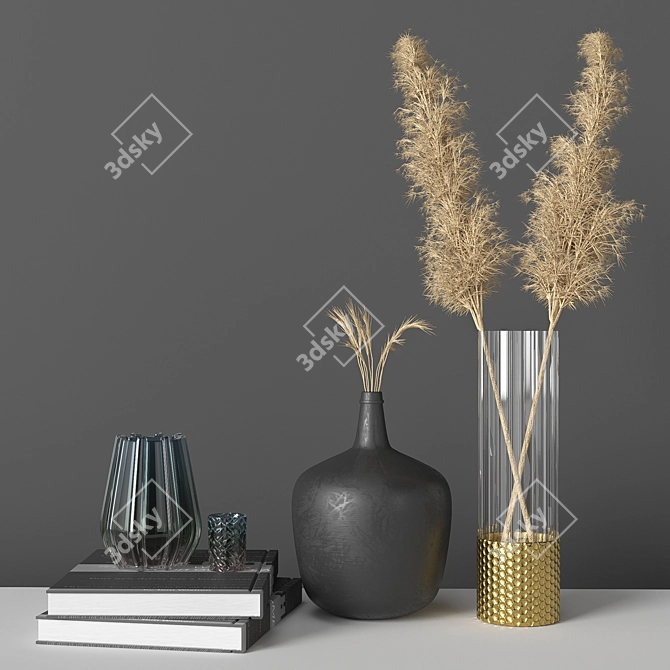 Ethereal Pampas Grass Decor Set 3D model image 1