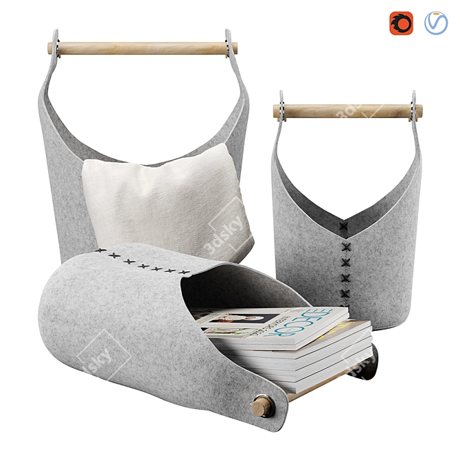 Versatile Gray Baskets: Functional & Stylish 3D model image 1