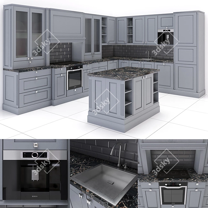 Stylish Kitchen Set: Practical and Modern 3D model image 1