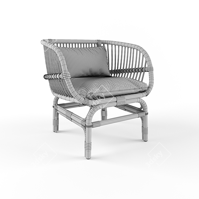 Natural Rattan Lounge Chair & Coffee Table Set 3D model image 3