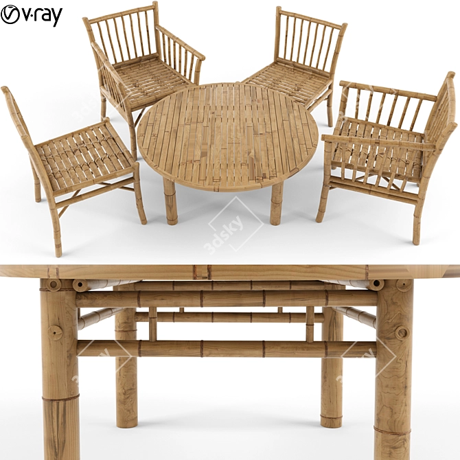 Bamboo Bliss: 1000mm Table & 450mm Chair Set 3D model image 1