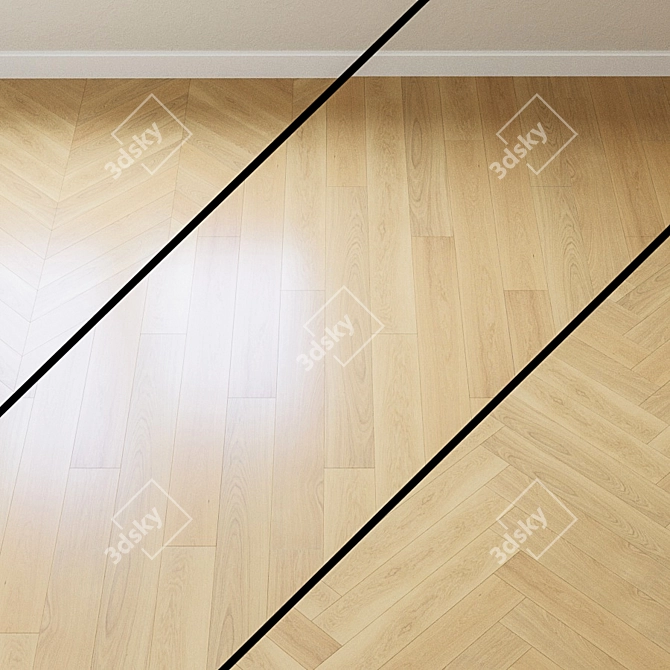 Upofloor Oak Parquet Board: French Oak, Linear Chevron 3D model image 1