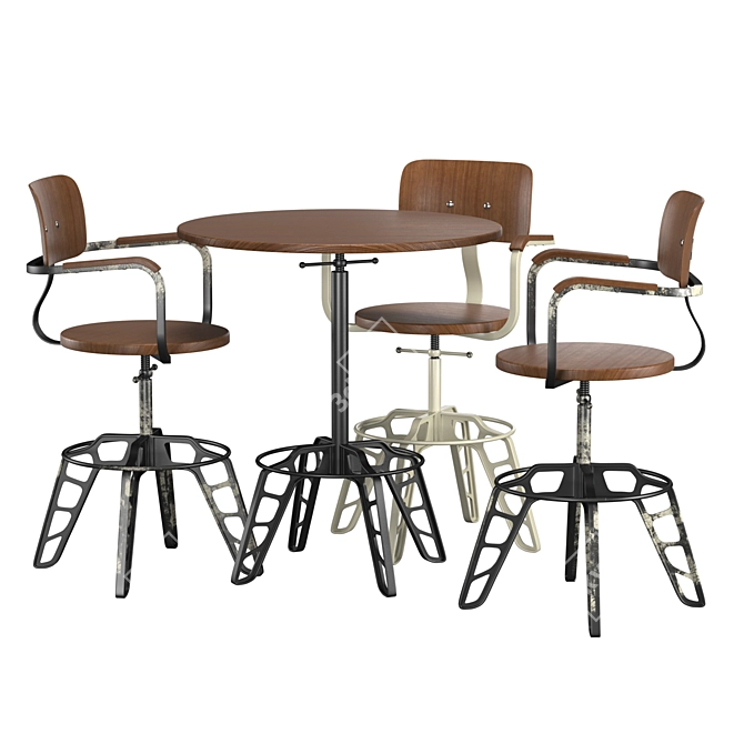 ROCKEE Steel Cafe Chair - Industrial Vintage Table and Chair Set 3D model image 3