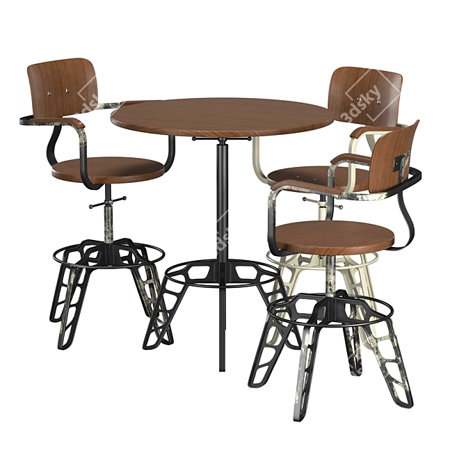 ROCKEE Steel Cafe Chair - Industrial Vintage Table and Chair Set 3D model image 4