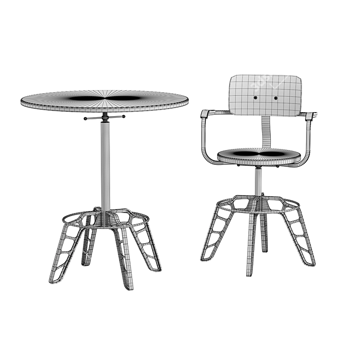 ROCKEE Steel Cafe Chair - Industrial Vintage Table and Chair Set 3D model image 5