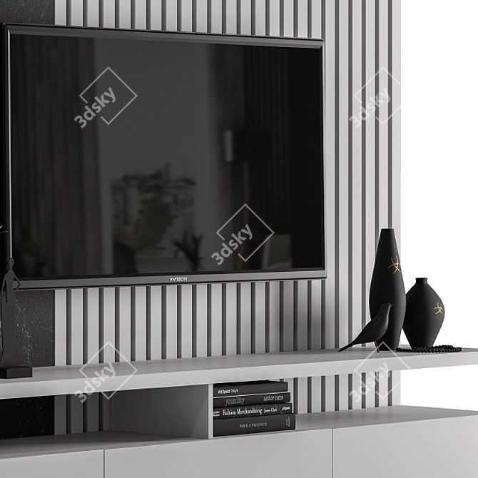 Elegant Gray & Black Marble TV Wall 3D model image 4