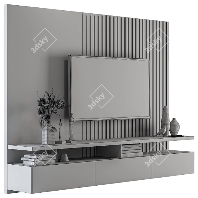 Elegant Gray & Black Marble TV Wall 3D model image 5