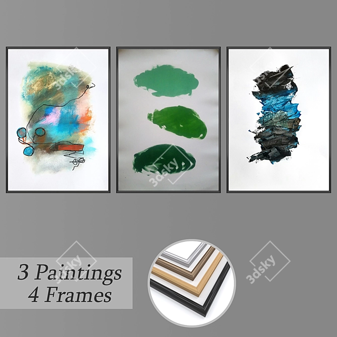 Elegant Set of Wall Paintings 3D model image 1