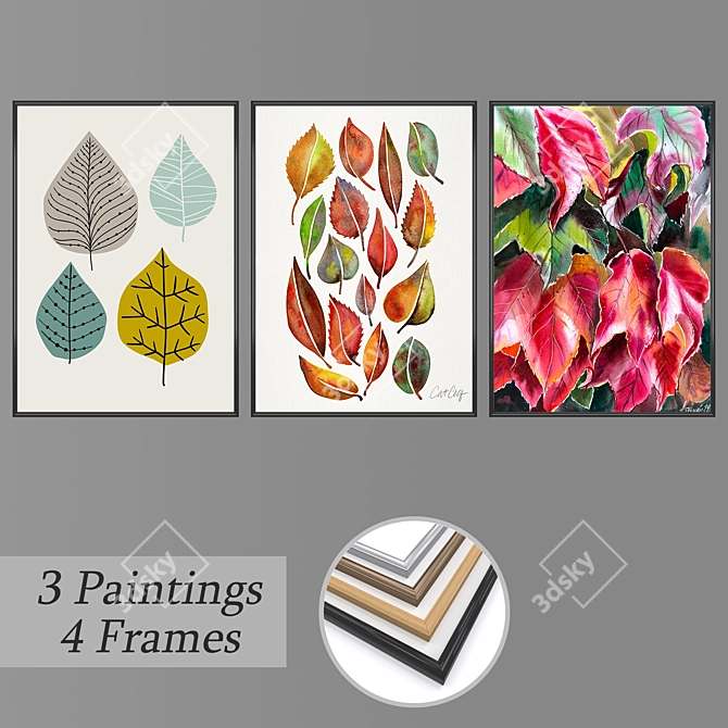 Modern Wall Paintings Set 3D model image 1