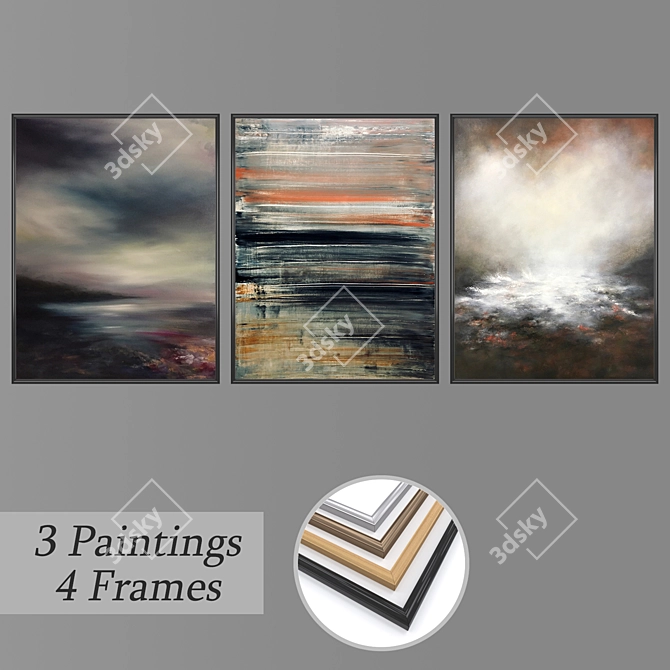 Vintage Wall Art Set: 3 Pictures, 4 Frame Options 3D model image 1