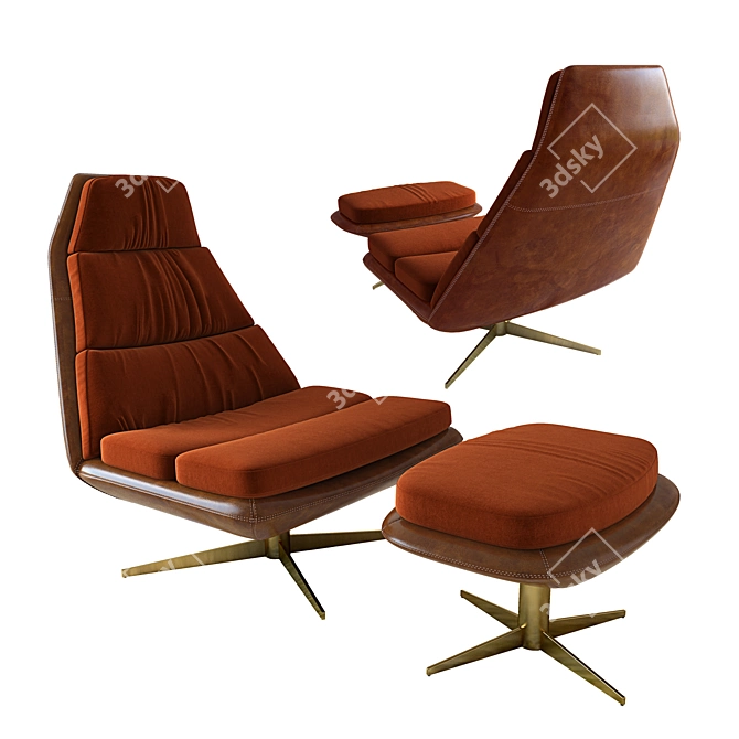 Elegant Velvet and Leather Chair 3D model image 3