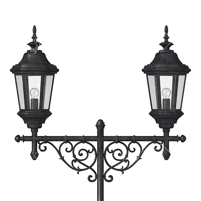 Vintage Wrought Iron Street Lamp 3D model image 2