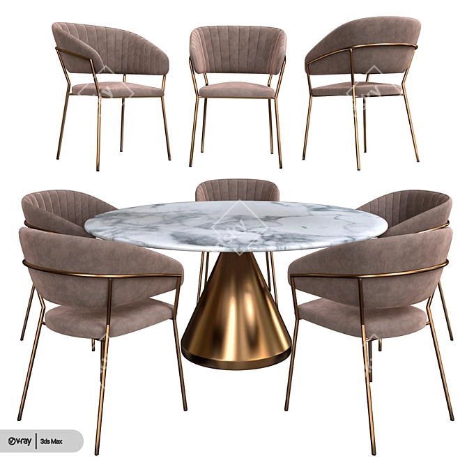 Modern Table and Chair Set 3D model image 1