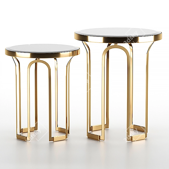 Luxury Tower Side Tables - Black Glass & Brass 3D model image 2