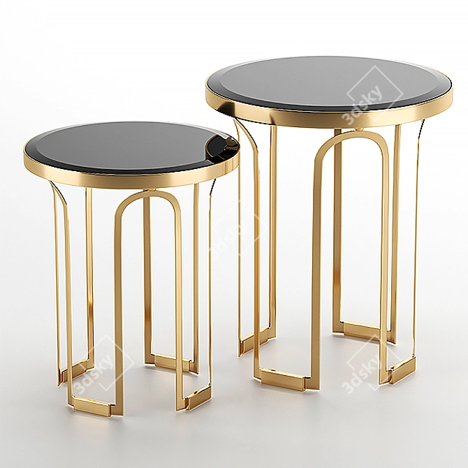 Luxury Tower Side Tables - Black Glass & Brass 3D model image 3