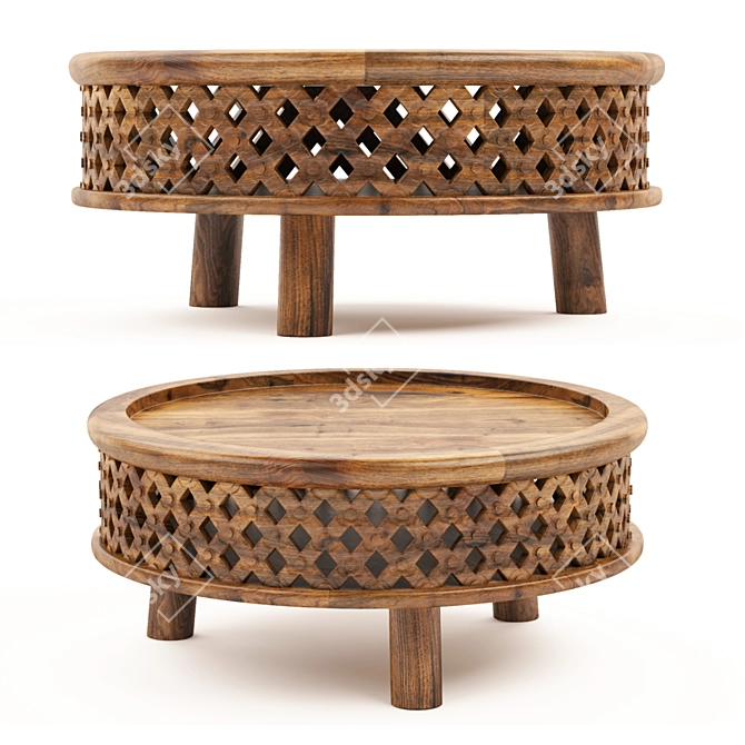 Rustic Elm Wood Coffee Table 3D model image 1