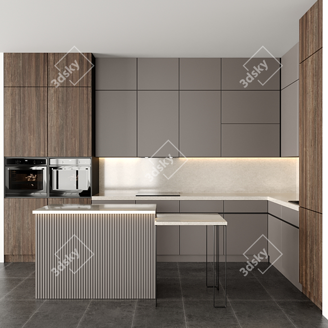 Modular Kitchen 3D Model 3D model image 1