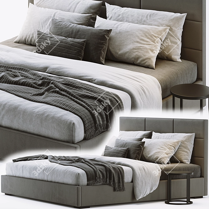 Modern Channel Upholstered Bed 3D model image 2