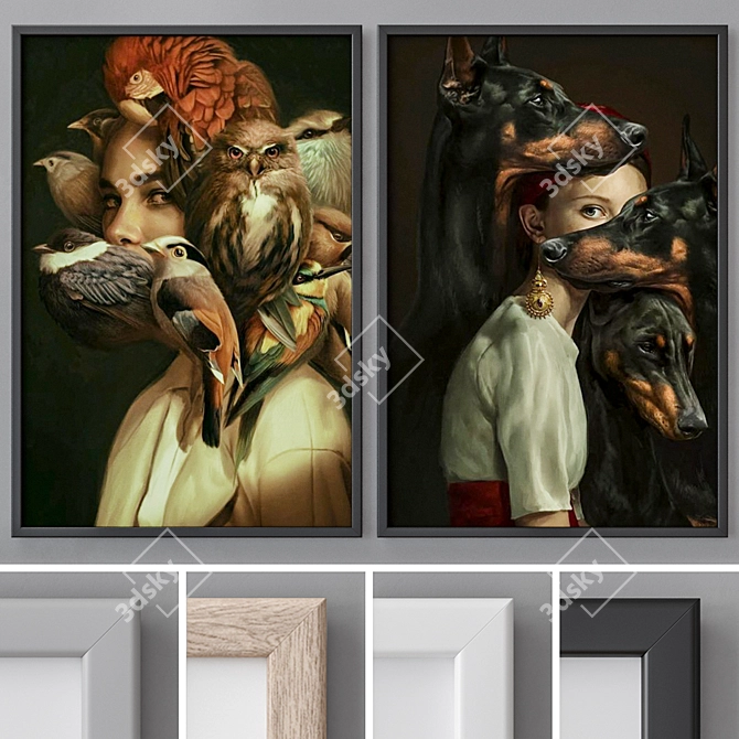 Modern Abstract 2-Piece Painting Set 3D model image 1