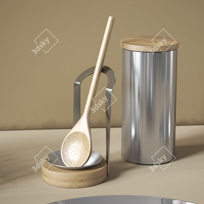 Elegant Stainless Steel Kitchen Accessories 3D model image 4