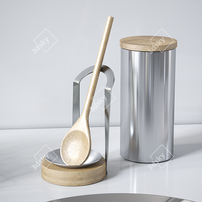 Elegant Stainless Steel Kitchen Accessories 3D model image 9