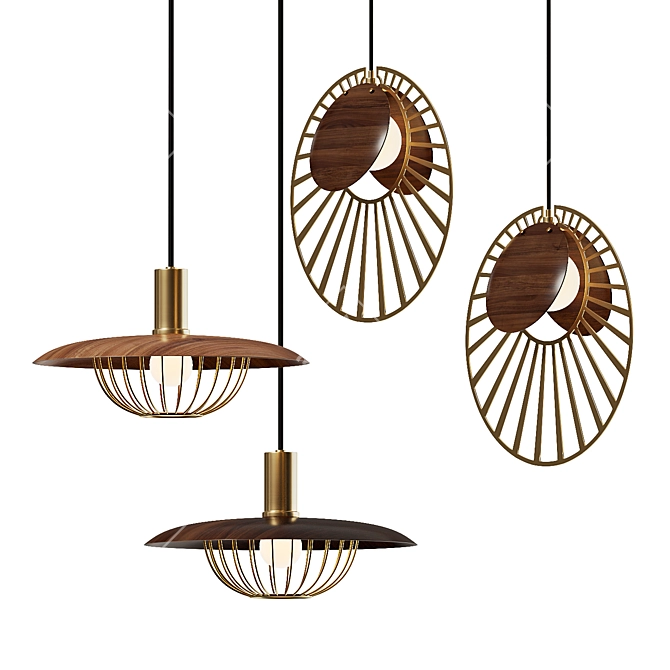 Natural Wood Pendant Light Collection 3D model image 1